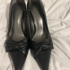 Sleek Black Women's Heels with bow front